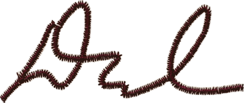 David's signature, stitched in wine thread